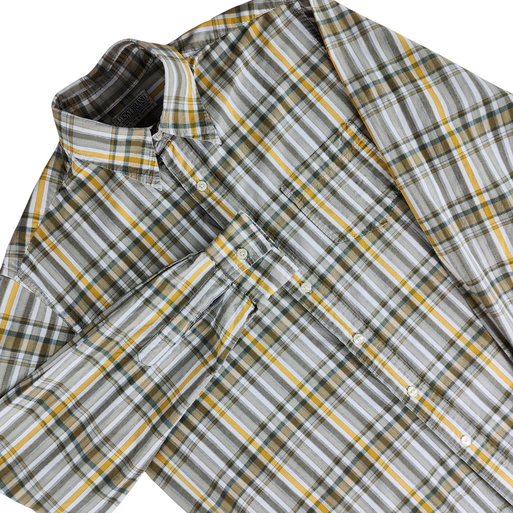Lucky Brand Button Down Shirt Mens Medium Yellow Green Plaid Cotton Regular Fit